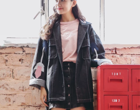 刺绣牛仔外套学院风 m码 下水一次 送m码...