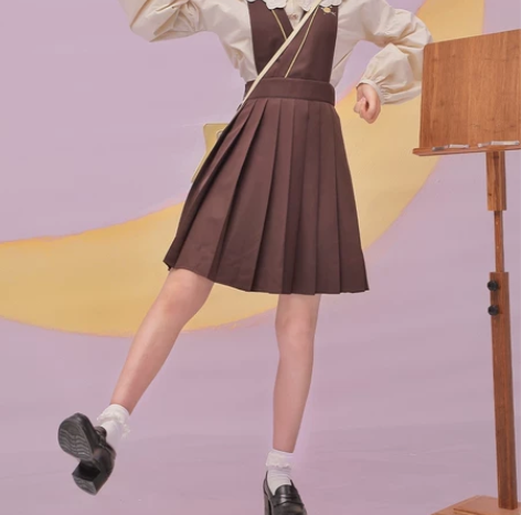 织羽集银河学院 棕色背带裙 仅背带裙 剪发...