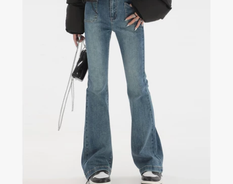 喇叭牛仔裤 牛仔裤喇叭裤高腰复古辣妹高街微...