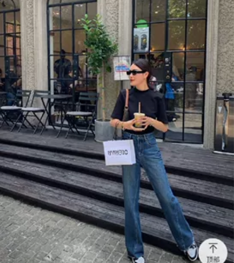 阔腿牛仔裤女2021秋季新款高腰直筒裤设计...