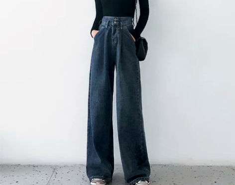 阔腿牛仔裤女2020春秋新款高腰宽松直筒百...