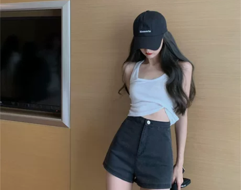 牛仔短裤女2021年新款夏季时尚高腰显瘦弹...