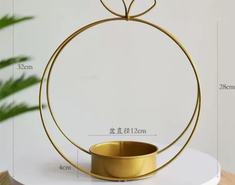 艺金色铁艺花架鲜花花架手提花篮花盆几何创意...