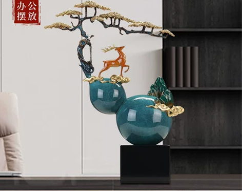 纯铜葫芦摆件客厅玄关办公室艺术装饰品沙发角...