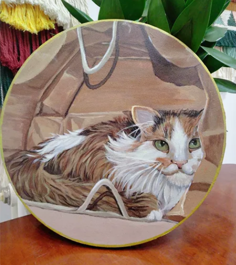 丙烯猫猫装饰画，可挂可摆，直径20-30，...