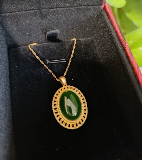 925和田碧玉石无事牌吊坠 鎏金工艺 全新...