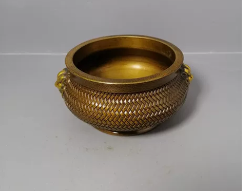 古玩铜器收藏，狮子头缸，精致古黄铜铸造，工...