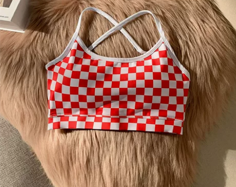 复古棋盘格吊带背心女内搭夏季带胸垫辣妹格子...