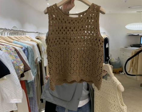 ?针织小吊带夏季新款法式小众设计感外穿镂空...