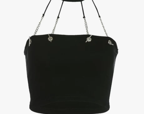 暗黑风金属链条镂空吊带背心女挂脖外穿性感欧...