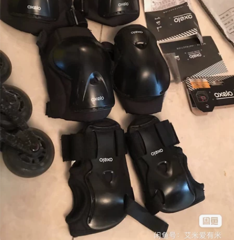 迪卡侬旱冰鞋 47码 带护具 手，肘，膝 ...