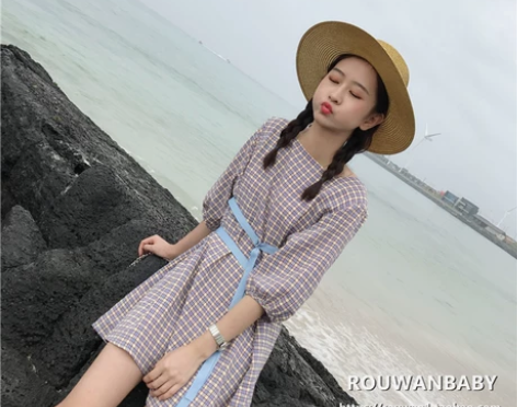 肉完ROUWANBABY夏季韩版双丝带方领...