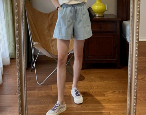 上身大长腿胖mm显瘦遮肉高腰a字阔腿牛仔短...