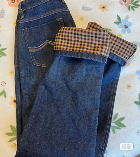 男士牛仔裤秋冬款直筒修身型加厚加绒品牌男裤...