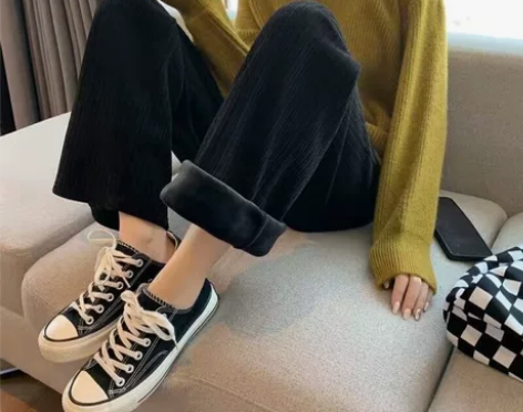 加绒加厚阔腿裤女生秋冬季休闲裤运动拖地裤宽...