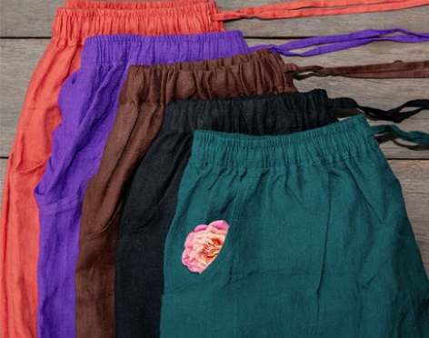 ?配乐/小素原创 多色水砂洗亚麻宽松阔腿裤...