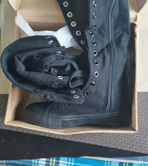 高筒帆布鞋女高帮膝盖下清仓全新 全新 品...