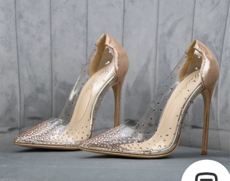 少女单鞋透明高跟鞋女细跟水钻女鞋尖头单鞋性...