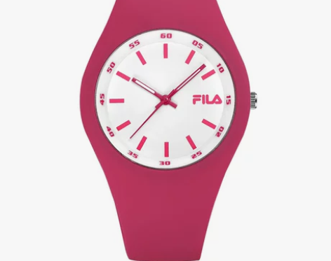 FILA/斐乐正品潮牌果冻玫红硅胶石英表运...