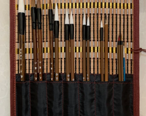 包邮初学者国画专用毛笔套装14支带笔帘包邮...