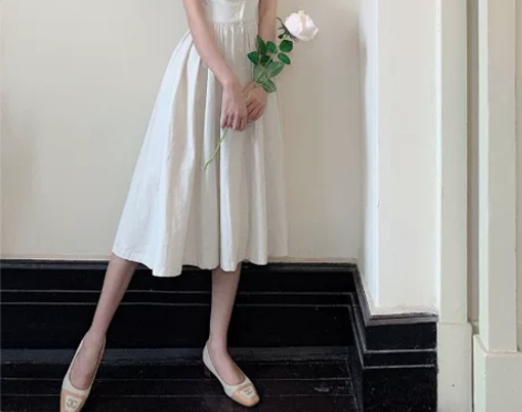 法式显瘦吊带连衣裙夏季高腰复古中长款裙子无...