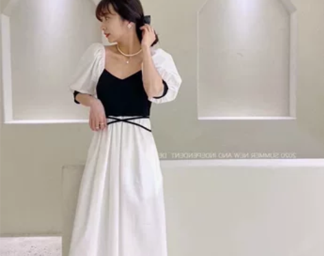 冷淡风连衣裙2020夏季新款法式复古桔梗裙...