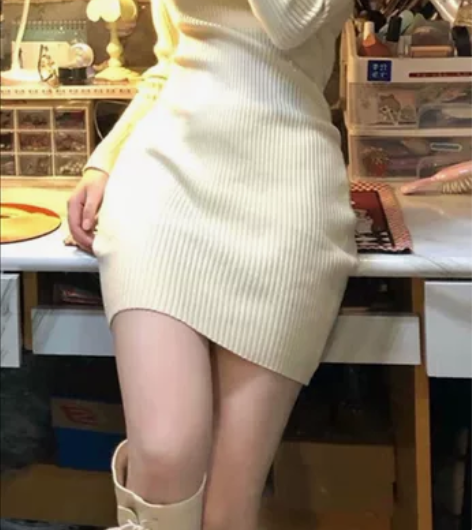 春秋装修身包臀裙，小众纯欲辣妹针织连衣裙，...