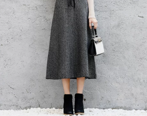 针织高腰半身A字裙加厚 裙长81，腰围62...