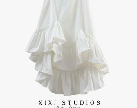 不规则荷叶边半身裙中长款高腰显瘦A字小众设...