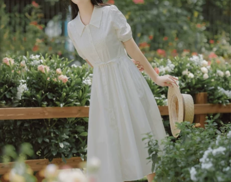 法式小众白色收腰连衣裙文艺衬衫初恋裙202...