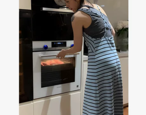 法式高级感设计小众惊艳别致气质长裙蓝色条纹...