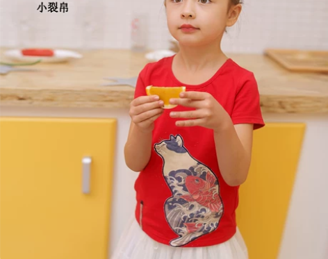 裂帛童装2017夏新款针织短袖T恤小圆领贴...