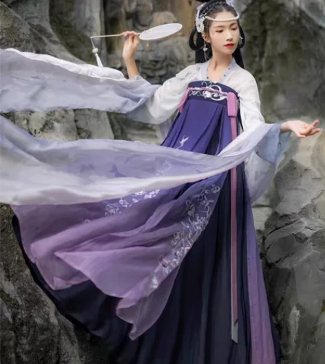 汉尚华莲挽弦改良汉服女中国风原创刺绣齐胸衫...