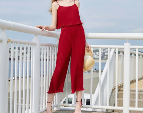 吊带连体裤女红袖2019夏装新款百搭显瘦高...