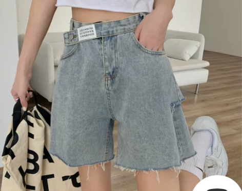 大码牛仔短裤女2021夏百搭高腰阔腿显瘦宽...