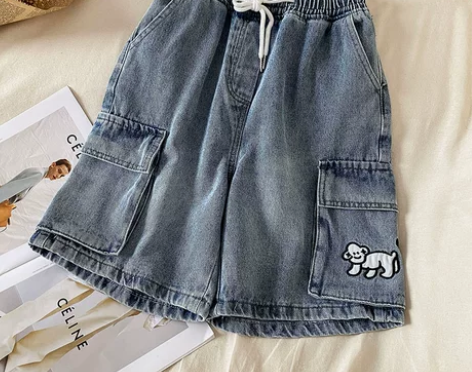 小狗刺绣高腰牛仔短裤女2022年新款夏季松...