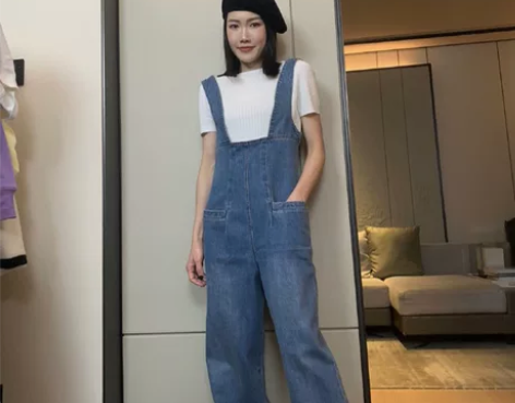 隋大大家拉链收腰背带牛仔裤 全新XXL 能...