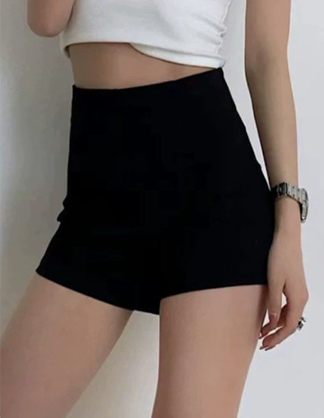 黑色高腰短裤女秋冬款外穿小个子辣妹打底热裤...