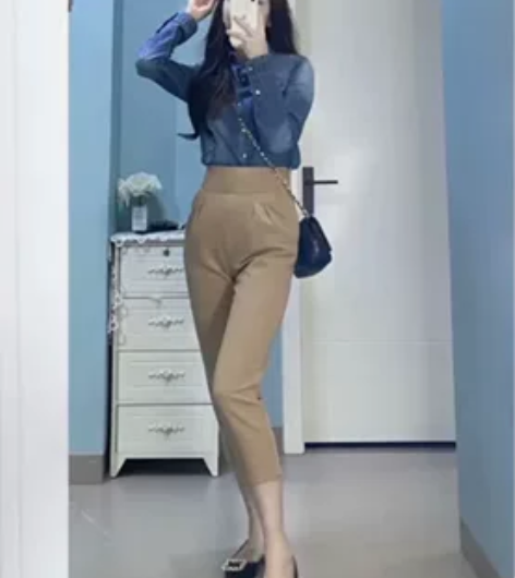 高腰厚实小脚英伦烟管裤！S 尺码！同款有黑...