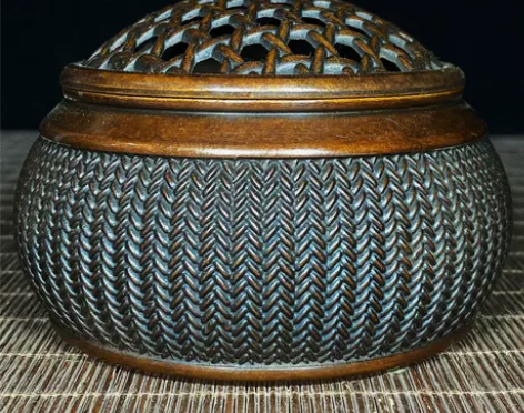 旧藏纯铜编制纹网面熏香炉，高7.3厘米，宽...