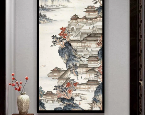 新款十字绣竖版汉苑图客厅风景画山水系列卧室...