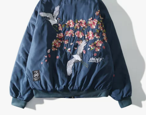 中国风男装潮牌仙鹤刺绣棒球服外套棒球领加厚...