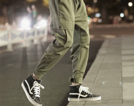 潮牌ins工装裤子男士春秋季束脚韩版潮流休...