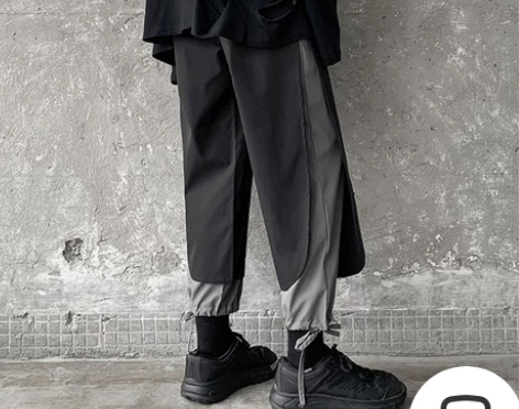 【狂欢价】暗黑系拼接裤子男士宽松直筒夏季胖...