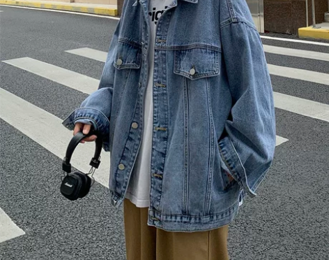 美式复古牛仔外套男春秋韩版潮流大码胖子宽松...