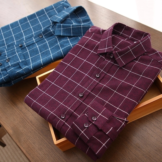 剪标特价 男士高柔磨毛舒适纯棉新款长袖格子...