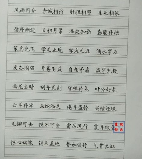 小学语文一二三四五六年级成语硬笔楷书横线格...