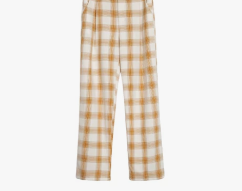 王少女的店格子直筒裤2020夏新款高腰显瘦...