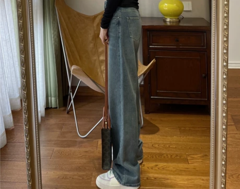 神仙长裤高腰阔腿牛仔裤梨形身材显瘦拖地裤垂...