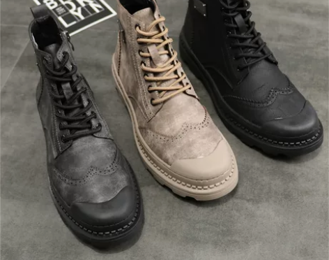 快手同款春夏季透气男鞋精神小伙鞋雕花马丁靴...